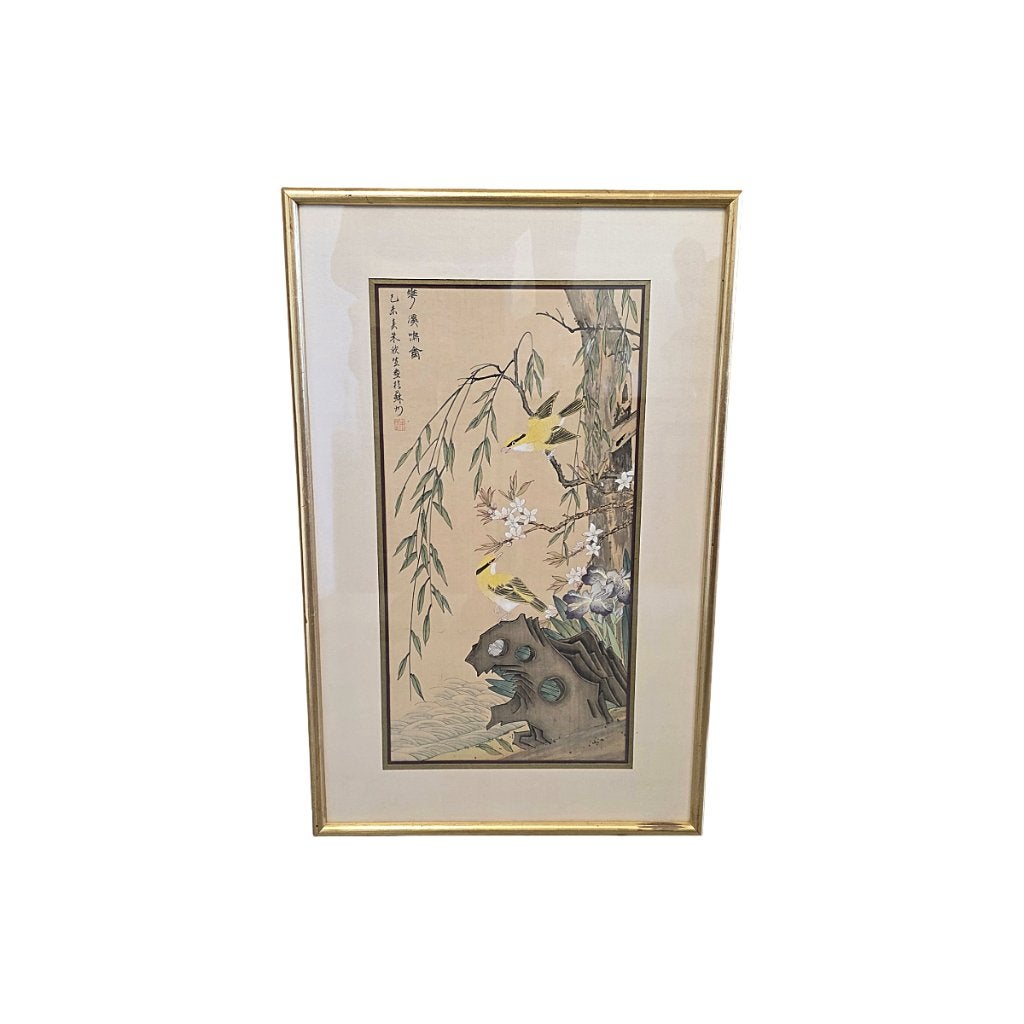 Vintage Chinese zijdeschildering (Gongbi-stijl), uit 1955, Antiek en Kunst, Ophalen, 64 cm, Schilderij, Overige materialen
