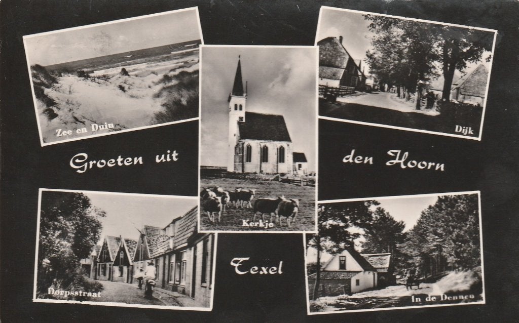DEN HOORN Zee Duin Dorpsstraat Kerk Dijk Groeten 1958, Verzenden, 1940 tot 1960, Gelopen, Waddeneilanden