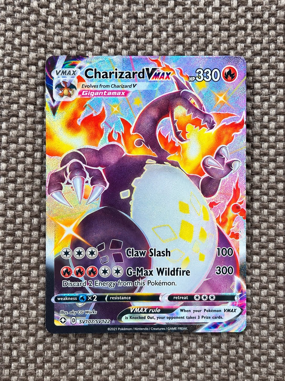 Charizard VMAX SV107/SV122 Shining Fates Pokémon Kaart, Ophalen of Verzenden, Zo goed als nieuw, Losse kaart, Foil