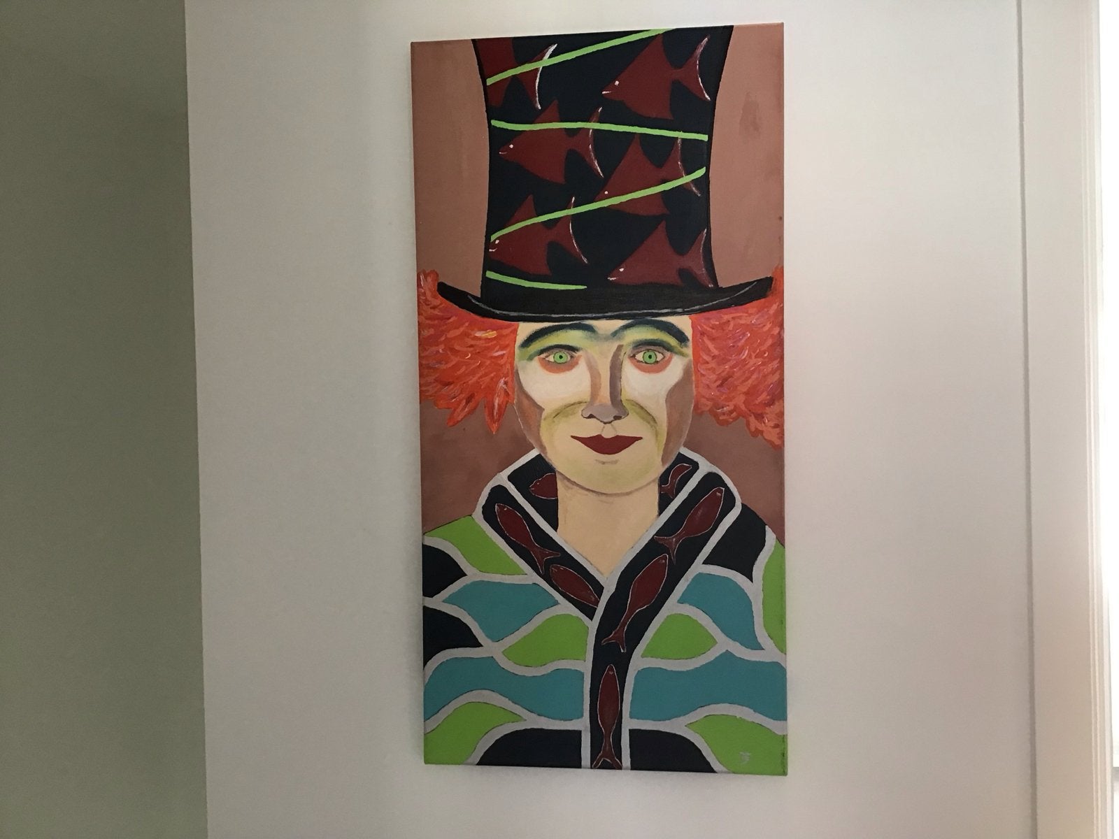 Vrolijk Portret Schilderij: De Gekke Hoedenmaker, Doek, Portret of Personen, Expressionistisch, Ophalen of Verzenden