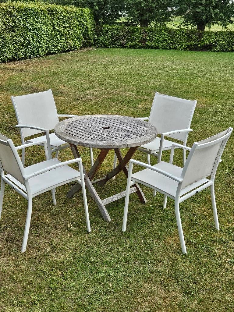 Teak & Garden tafel met 4 Borek stoelen, Ophalen, Gebruikt, Tuinset, Overige materialen