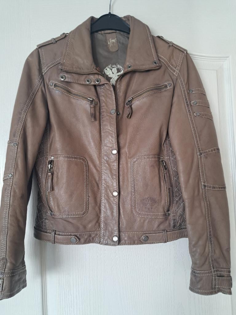 LEREN DAMES JACK, Ophalen, Zo goed als nieuw, Maat 48/50 (M), Bruin
