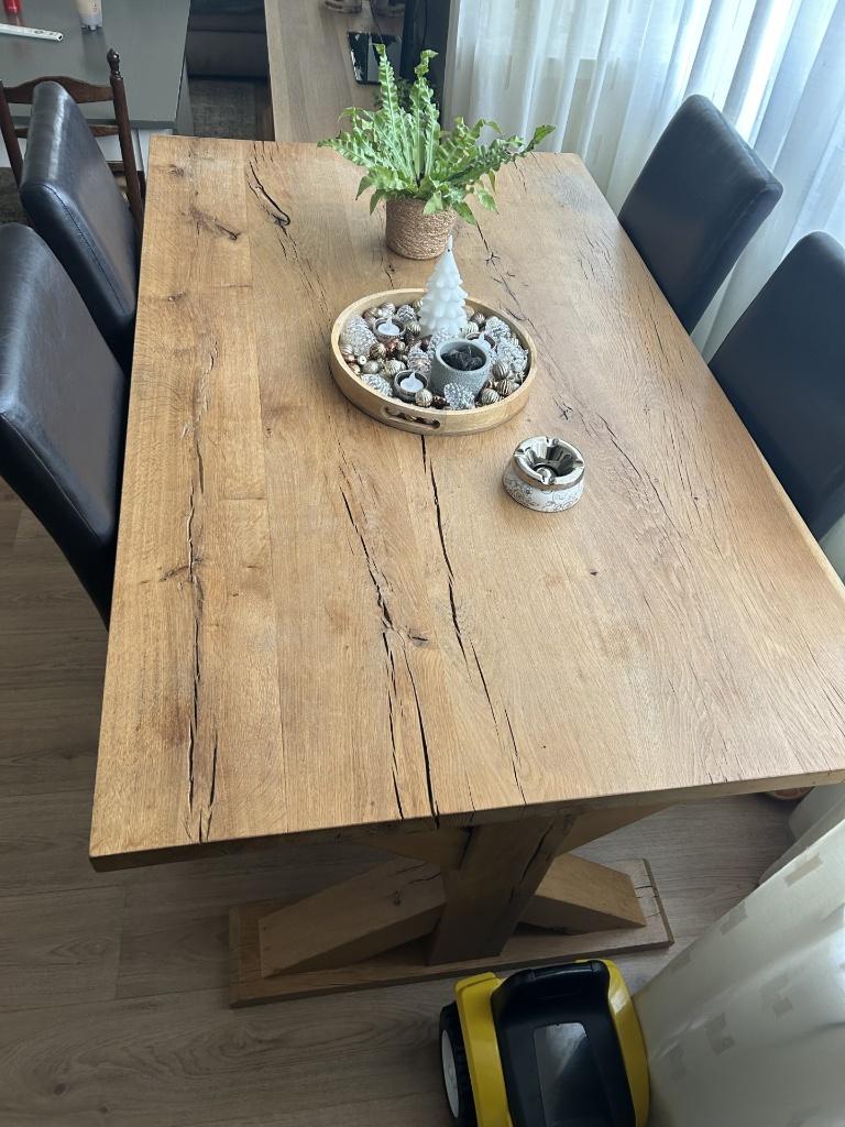 Massief eiken eettafel | rustiek eiken eettafel., Ophalen, Eikenhout, 50 tot 100 cm, Zo goed als nieuw