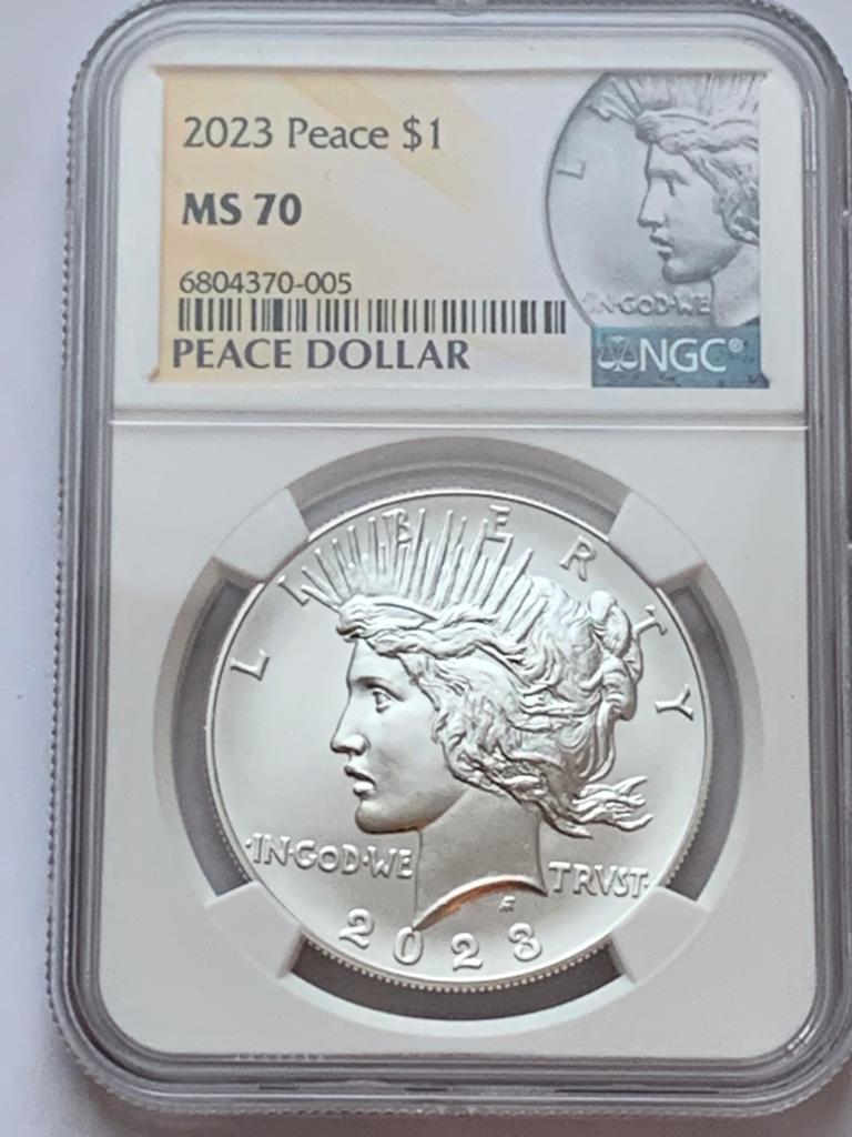 TOP zilveren peace dollar 2023 ms70 in slab gecertificeerd, Ophalen of Verzenden, Zilver