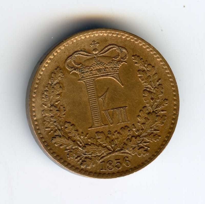 Denemarken 1 Skilling Rigsmont 1856, Ophalen of Verzenden, Overige landen