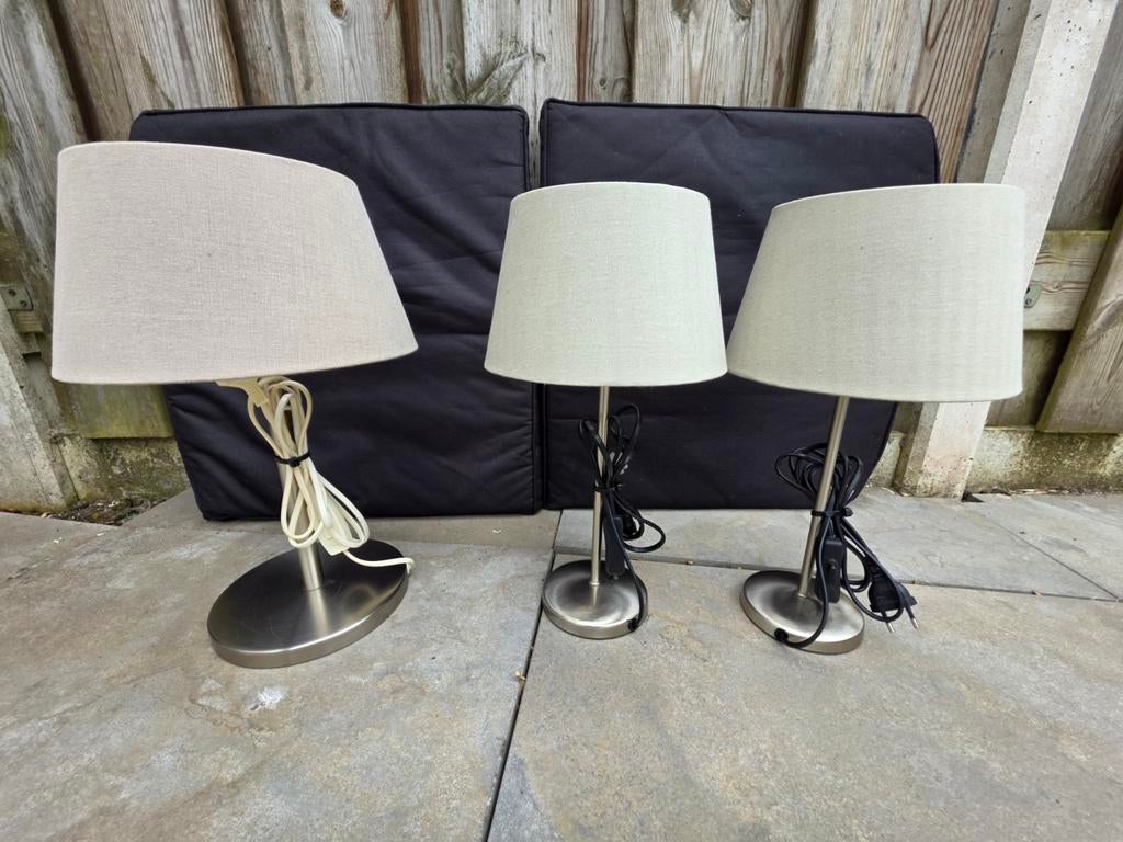 3 schemerlampen taupe kleur/RVS, Ophalen, Gebruikt, Overige materialen, Minder dan 50 cm