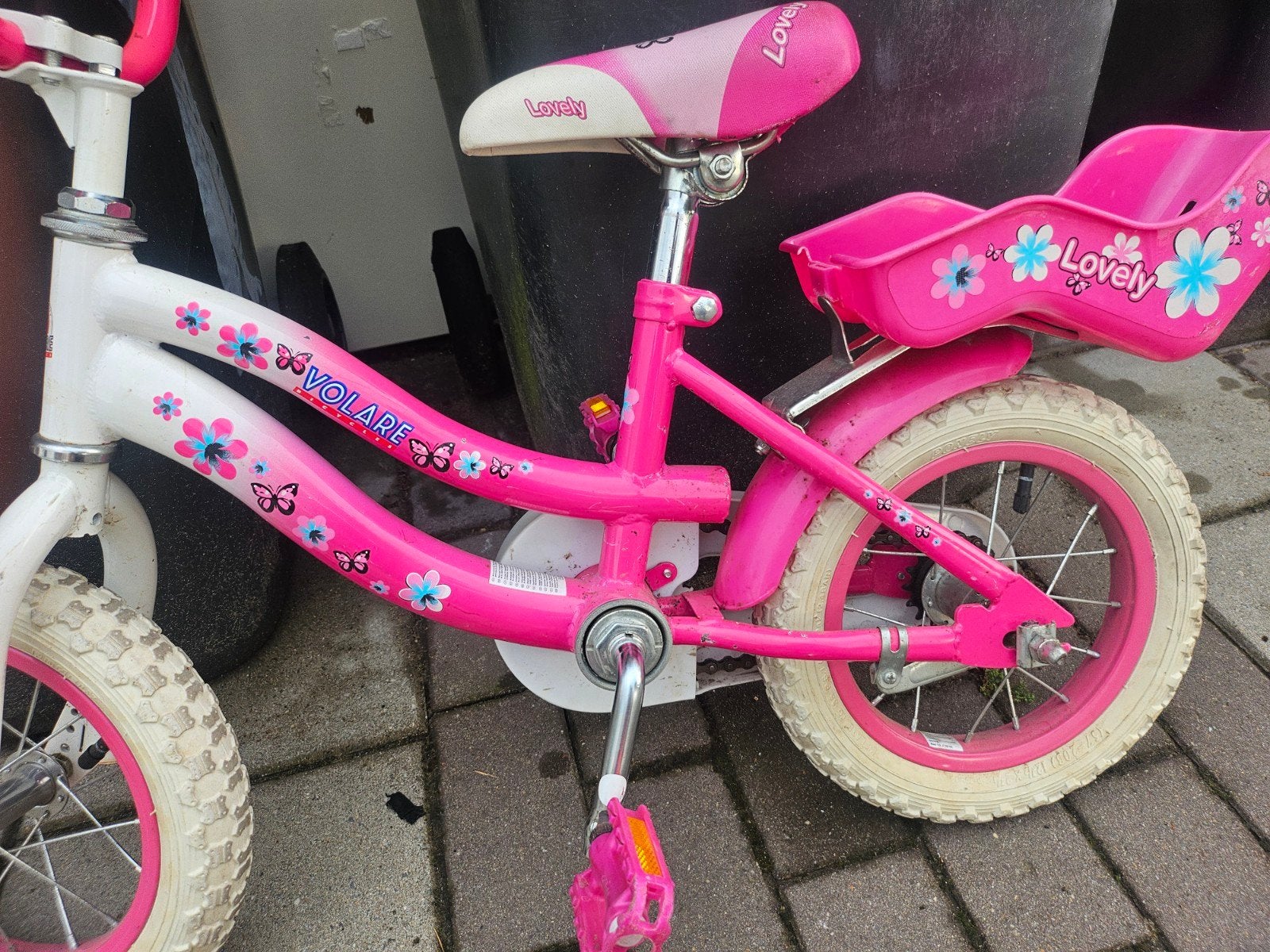 Roze kinderfiets Lovely Volare 12 inch met zijwieltjes, Fietsen en Brommers, Ophalen, Terugtraprem, Gebruikt, Volare