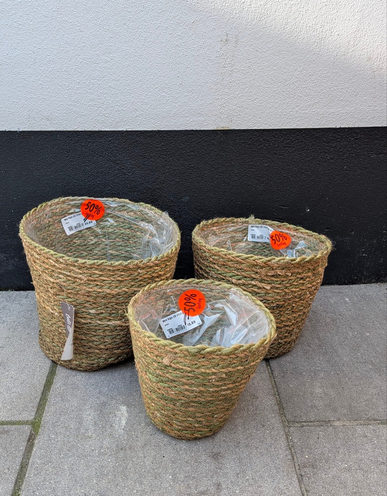 Set van 3 rieten bloempotten - Nieuw, Ophalen of Verzenden, Nieuw, Rond, Overige materialen