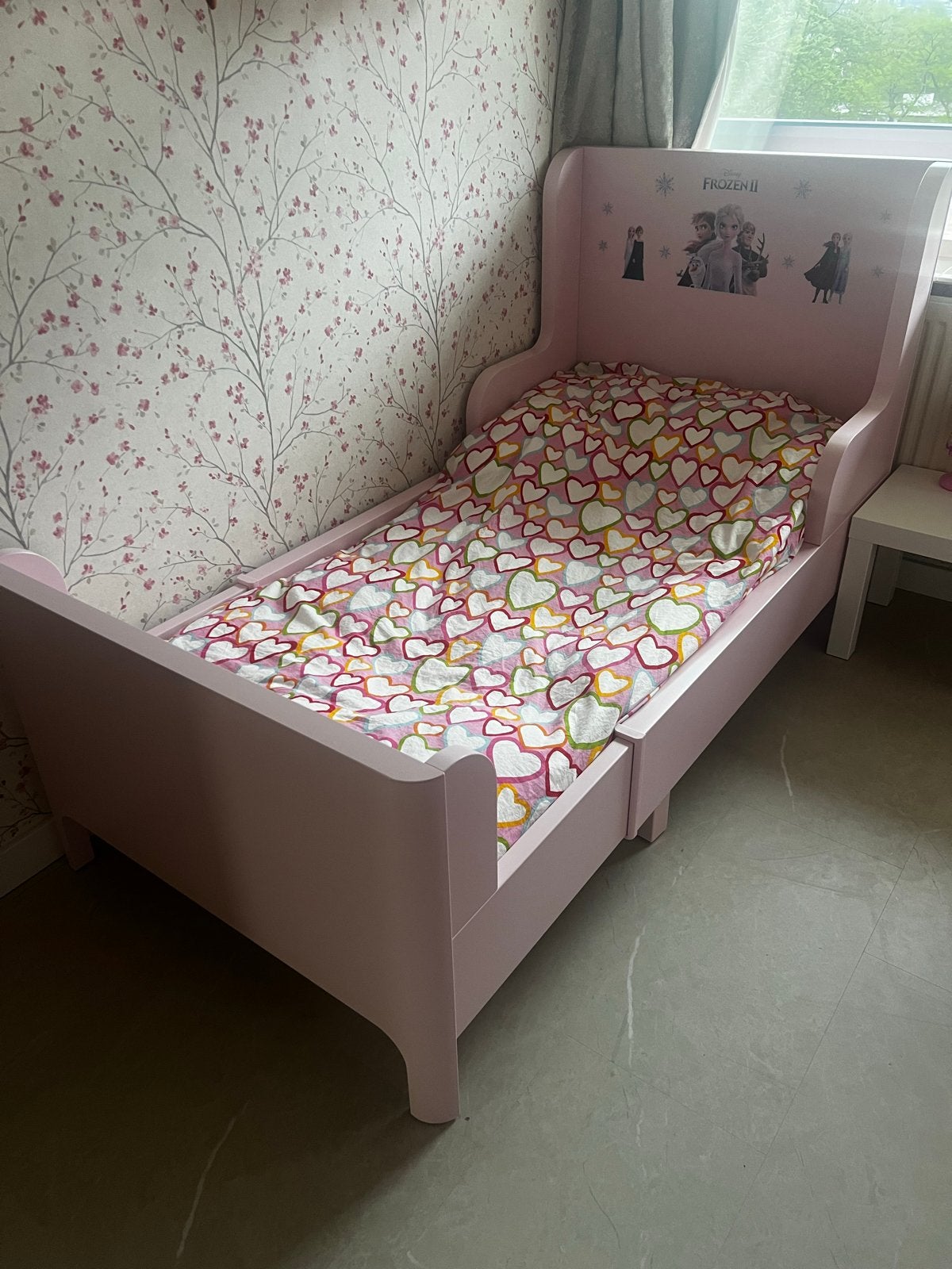 Compleet Roze Frozen meegroei kinderbed + matras & lattenbod, Ophalen, Verstelbaar, 90 cm, Zo goed als nieuw