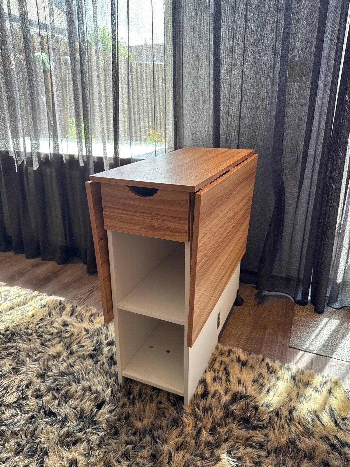 Compacte uitklapbare eettafel met opbergruimte 72x120x75 cm, Ophalen, 100 tot 150 cm, Tot twee personen, 50 tot 100 cm