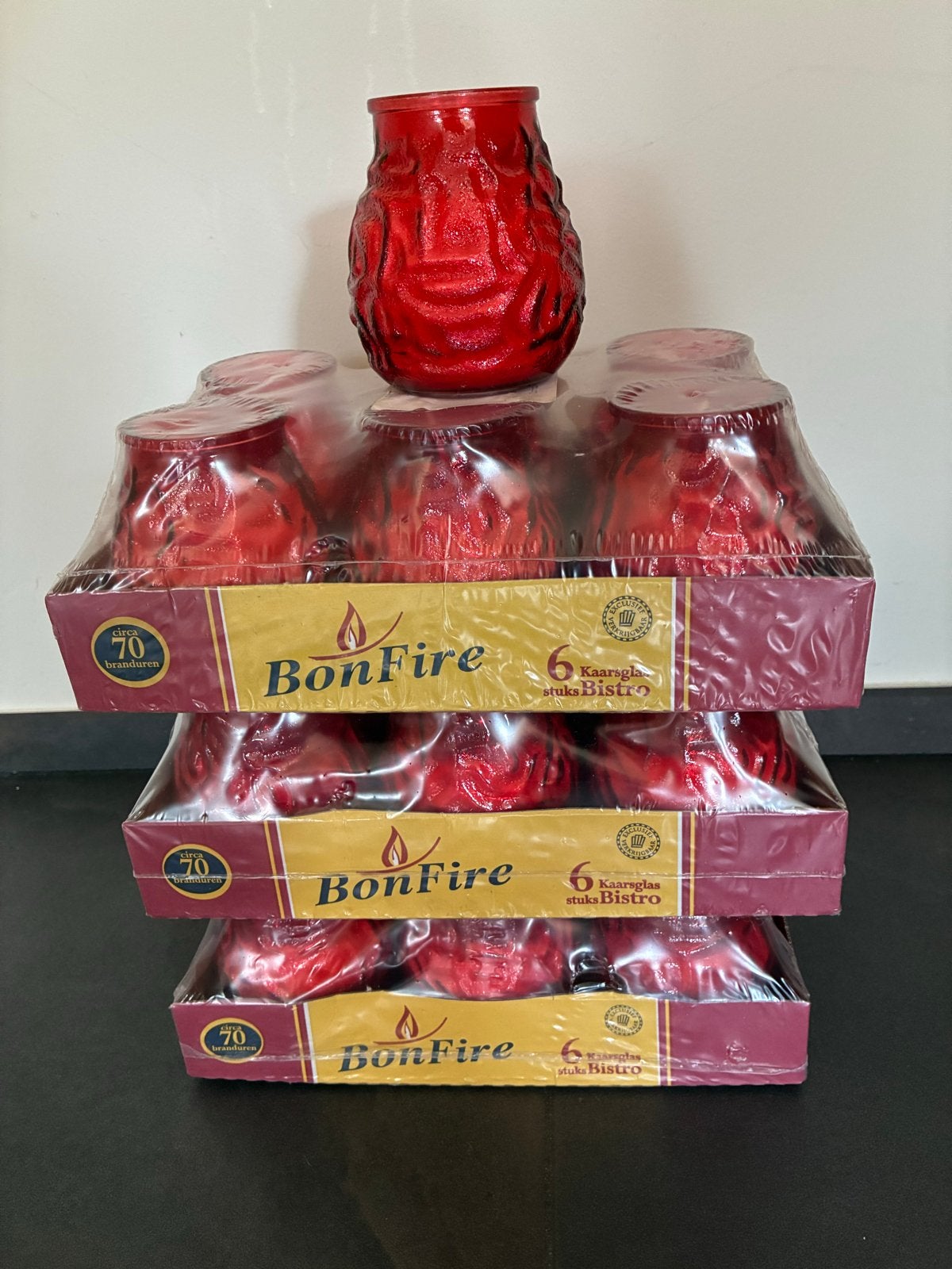 25x Bonfire Terraskaars Rood - 70 branduren - Nieuw, Ophalen of Verzenden, Kaars, Rood, Was