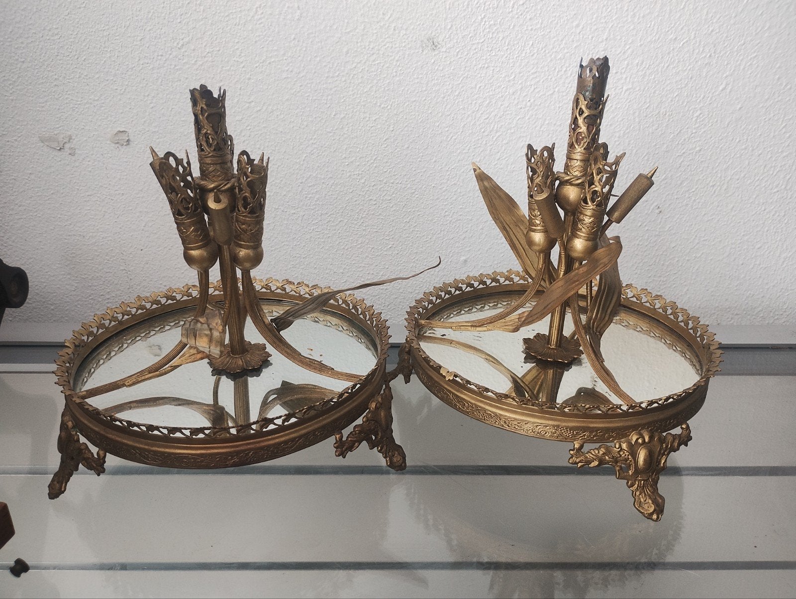 Set victoriaanse centerpiece tafelstuken voetstukken, Antiek en Kunst, Antiek | Kandelaars, Verzenden, Koper of Brons