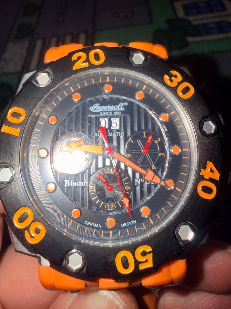 Ingersoll Bison N 51 Automatisch Herenhorloge - Zwart/Oranj, Overige merken, Gebruikt, Staal, Polshorloge