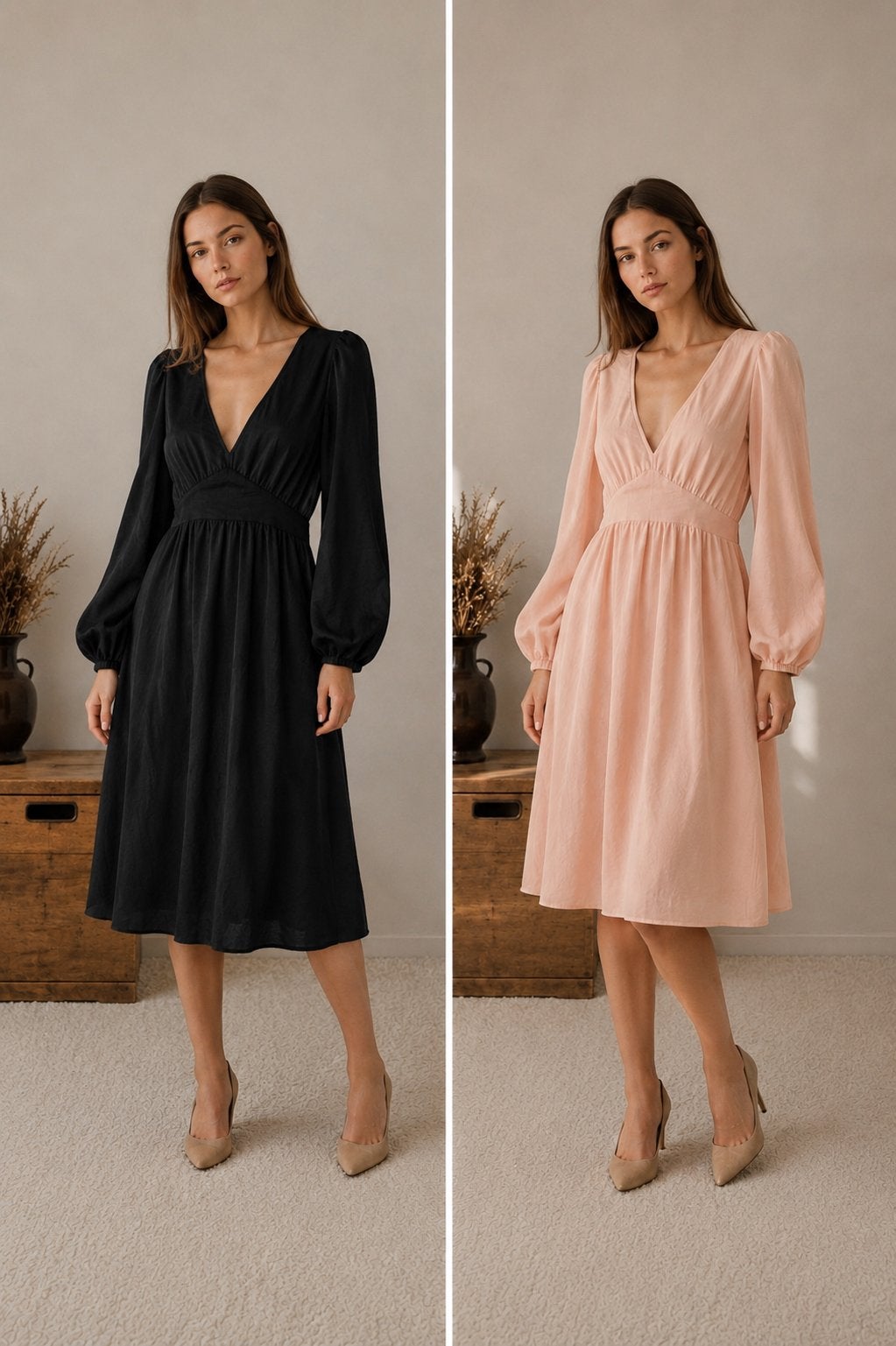 jurk met pofmouwen en open rug, Kleding | Dames, Jurken, Zwart, Nieuw, Ophalen of Verzenden, Knielengte