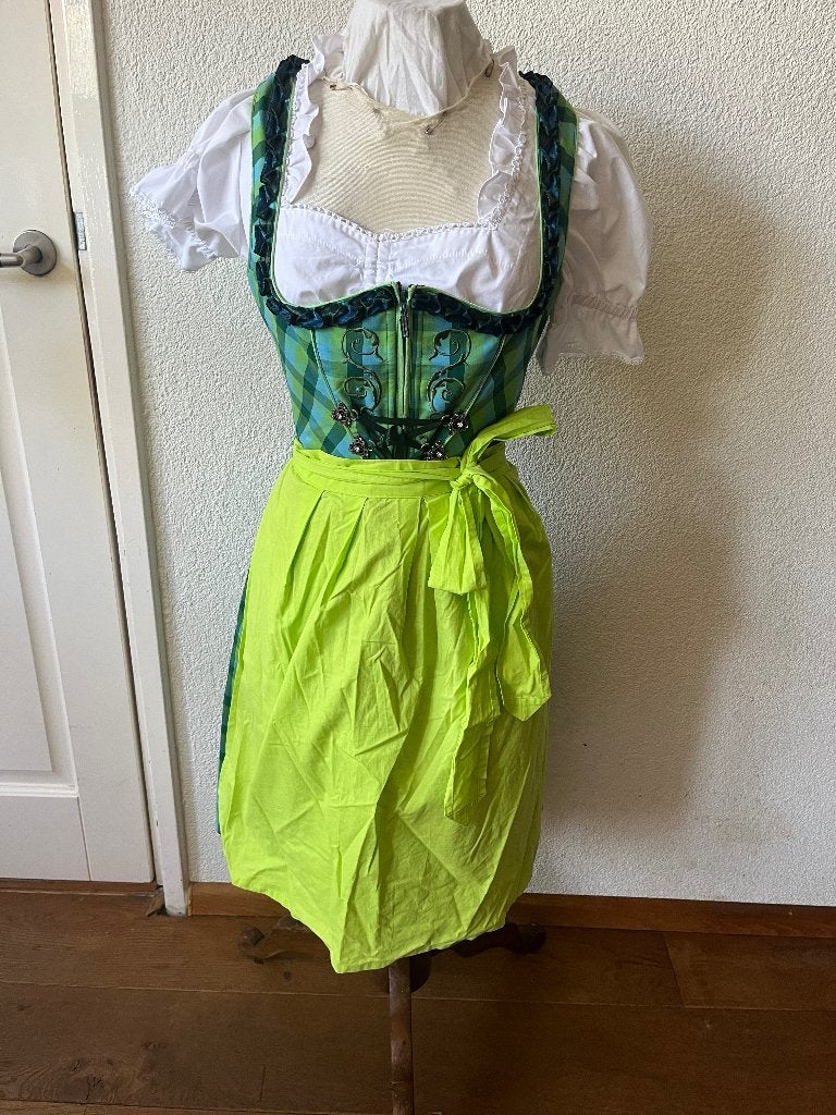 Dirndl Spieth & Wensky - Groen/Blauw geruit maat 34, Ophalen of Verzenden, Gebruikt, 170 of groter, Meisje