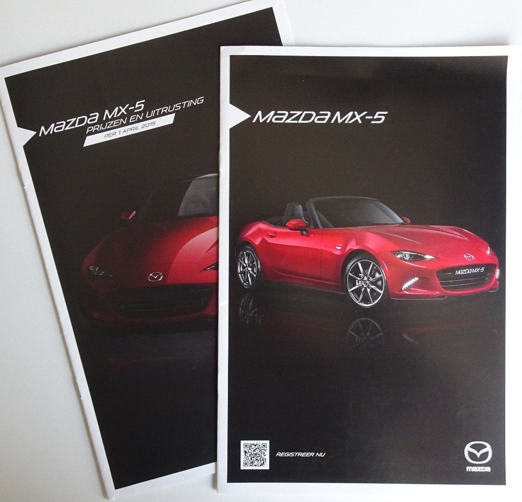 Mazda MX-5 Brochure en Prijslijst (2015), Boeken, Ophalen of Verzenden, Zo goed als nieuw, Mazda