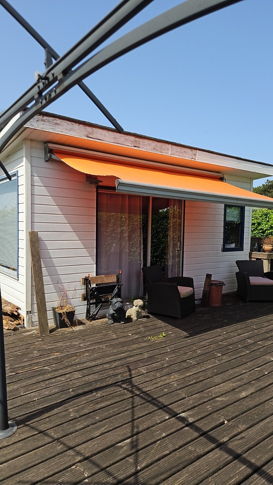 (zonnescherm) zomerhuisje, Ophalen, Knikarmscherm