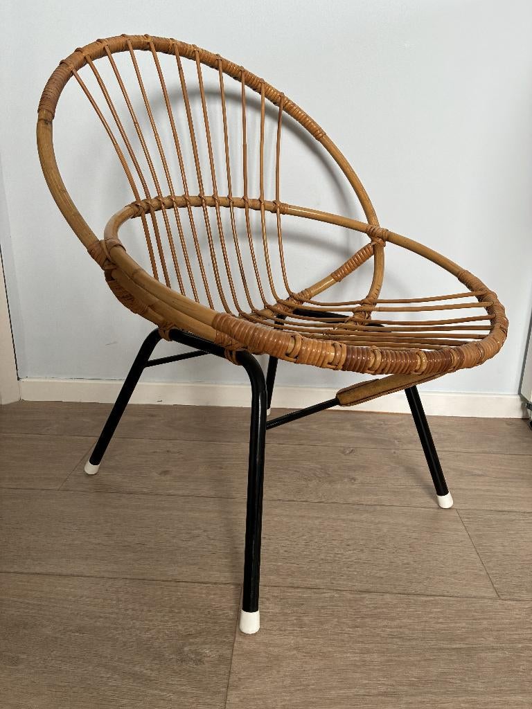 Vintage Rohe Noordwolde stoel / rotan stoel, Huis en Inrichting, Stoelen, Ophalen, Gebruikt, Bruin, Riet of Rotan