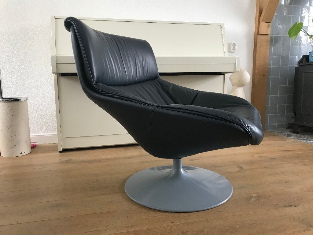 Artifort F 518 520 522 design fauteuil donkerblauw leer, Huis en Inrichting, Fauteuils, Ophalen, Gebruikt, Nvt, Nvt