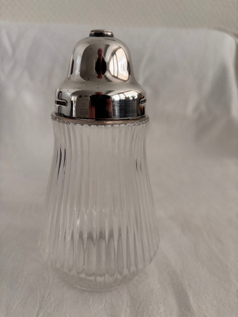 Vintage glazen suikerstrooier met verzilverde dop WMF-CSM., Antiek en Kunst, Ophalen of Verzenden
