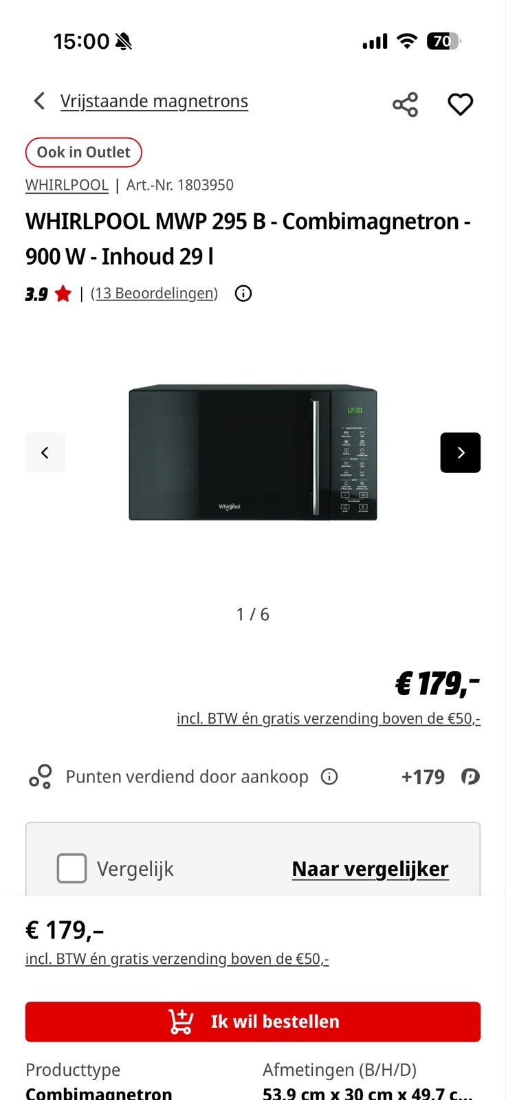 Whirlpool MWP 295 B Combimagnetron (29L, 900W) - ZGAN, Ophalen, Combimagnetron, Gebruikt, Grill