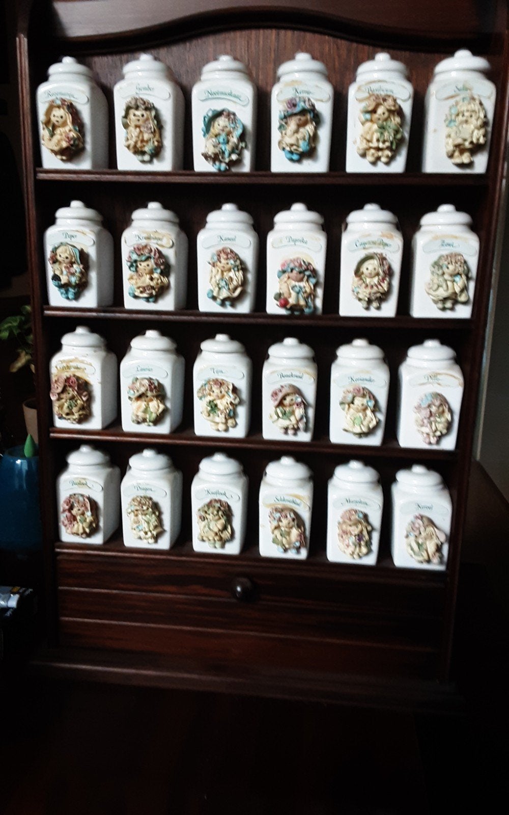 Compleet kruidenrek met 24 potjes en lade, Ophalen, Hout, Bruin, Overige typen