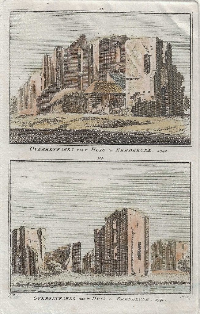 Overblyfsels van 't Huis te Brederode 1740 2x Gekleurd Spilm