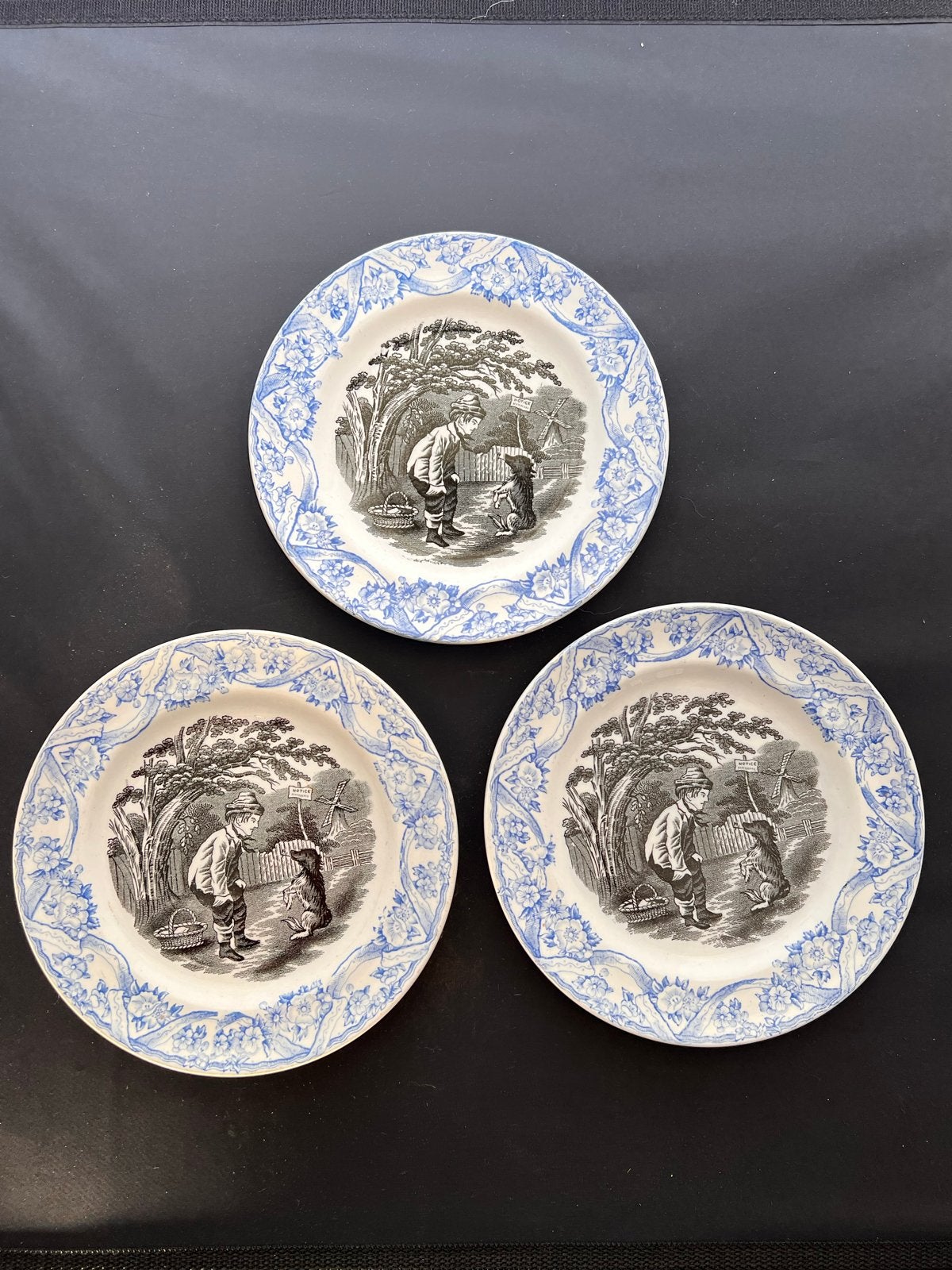 Set van 3 antieke kinderborden met landelijke scène, Ophalen