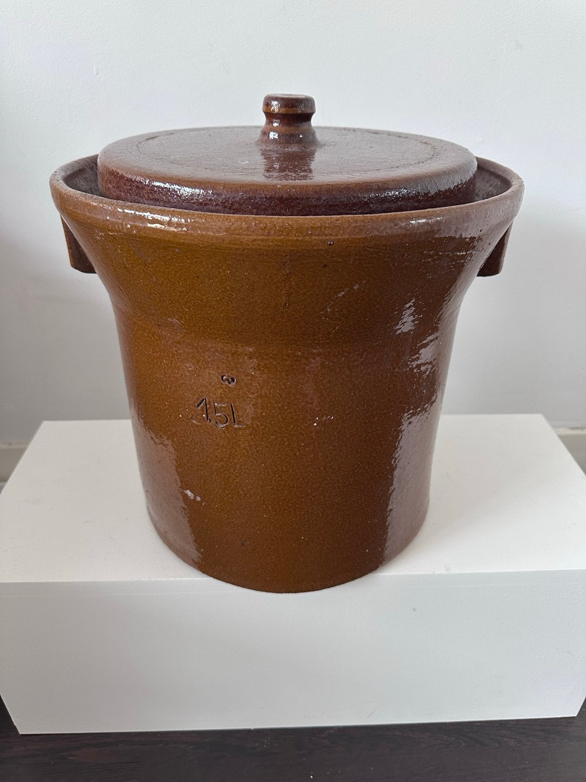 Vintage zuurkool of inmaak pot 15L - Bruin geglazuurd, Ophalen
