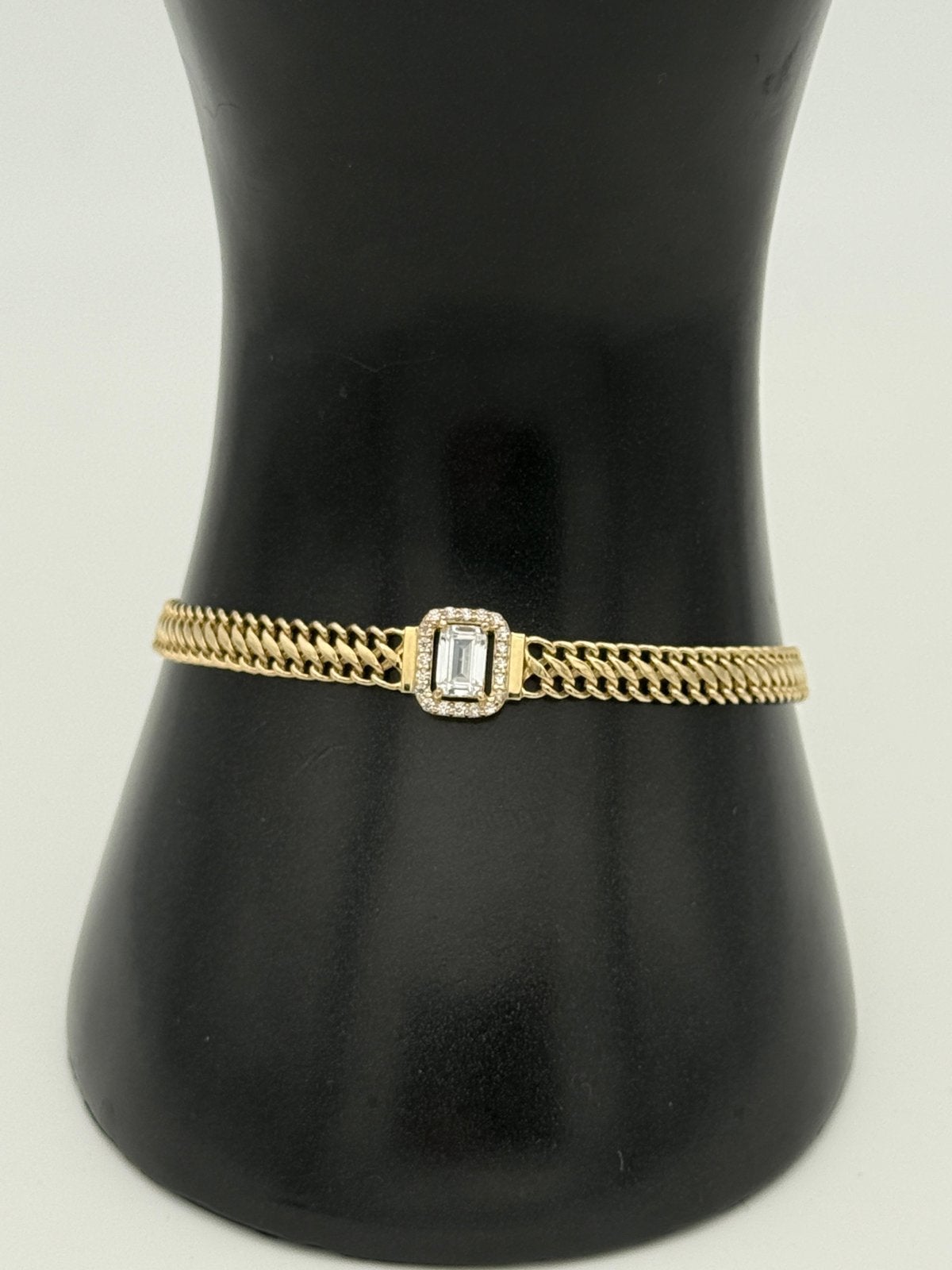 14 karaat gouden gourmet armband met zirkonia 19 cm - dames, Nieuw, Ophalen of Verzenden, Nvt, Nvt