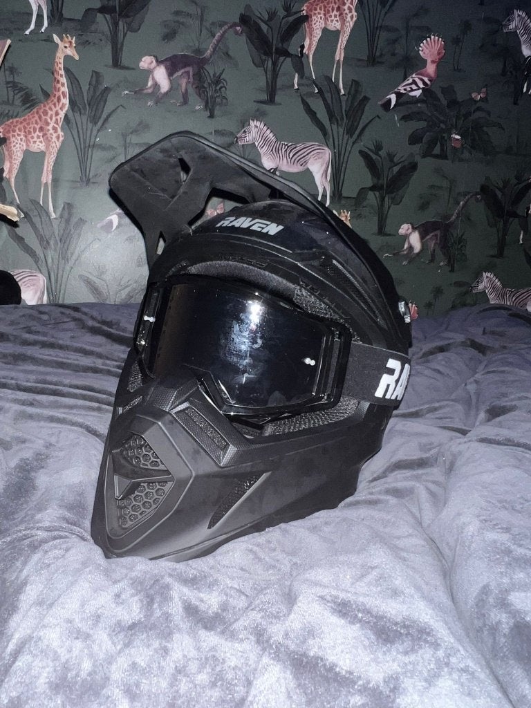 Motor helm Raven + Bril, Motoren, Kleding | Motorhelmen, XL, Kinderen, Nieuw met kaartje, Overige merken