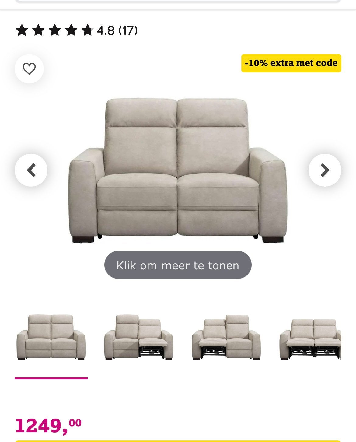Elektrisch verstelbaarbaar 2-zits relaxbank grijs, Huis en Inrichting, Ophalen, Zo goed als nieuw, 75 tot 100 cm, Tweepersoons