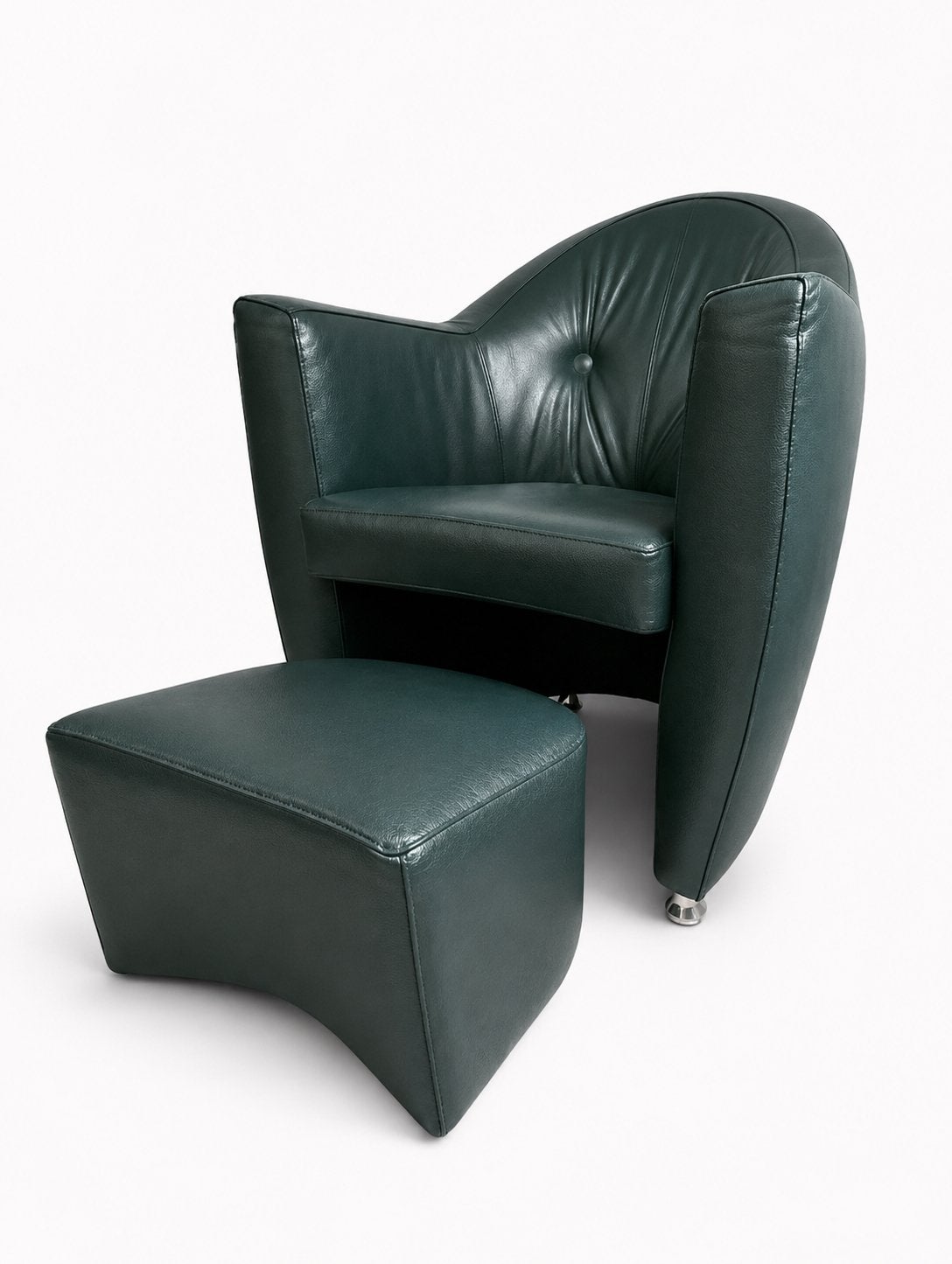 Leolux Carabita met hocker donkergroen leer, Ophalen, Zo goed als nieuw, Leolux, 50 tot 75 cm