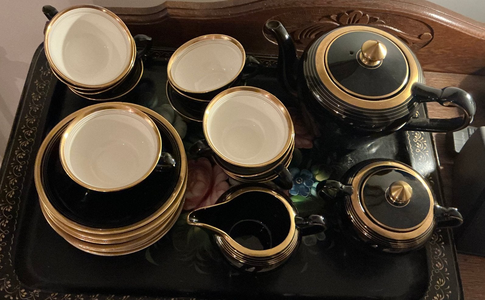 Servies societe Ceramique, monte carlo 1932 zwart met goud, Ophalen of Verzenden