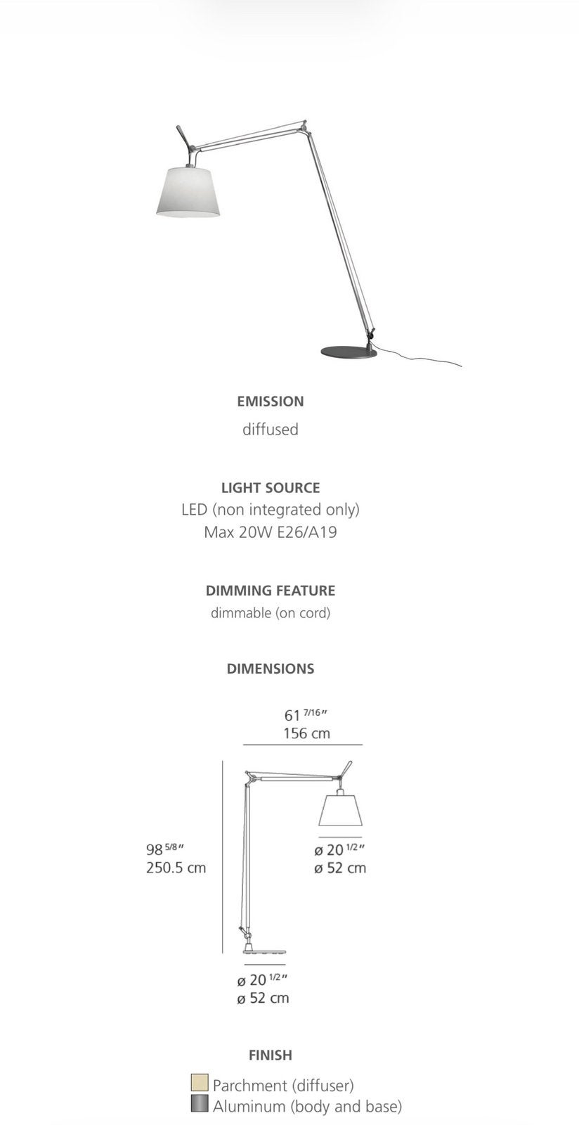 Artemide Tolomeo Maxi nieuw, Ophalen, Zo goed als nieuw, Minder dan 100 cm