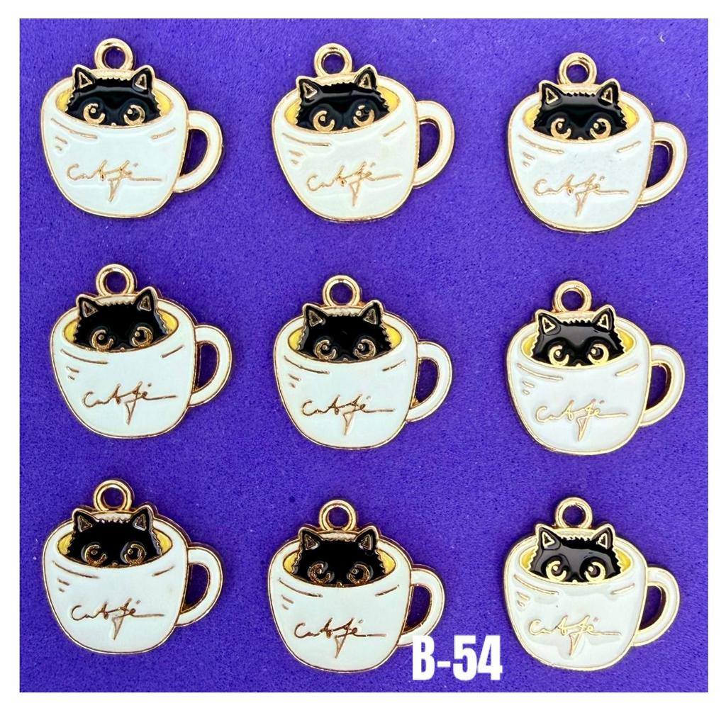 9x goud emaille bedel hanger poes / kat in kopje, nieuw B-54, Overige merken, Overige materialen, Nieuw, Ophalen of Verzenden