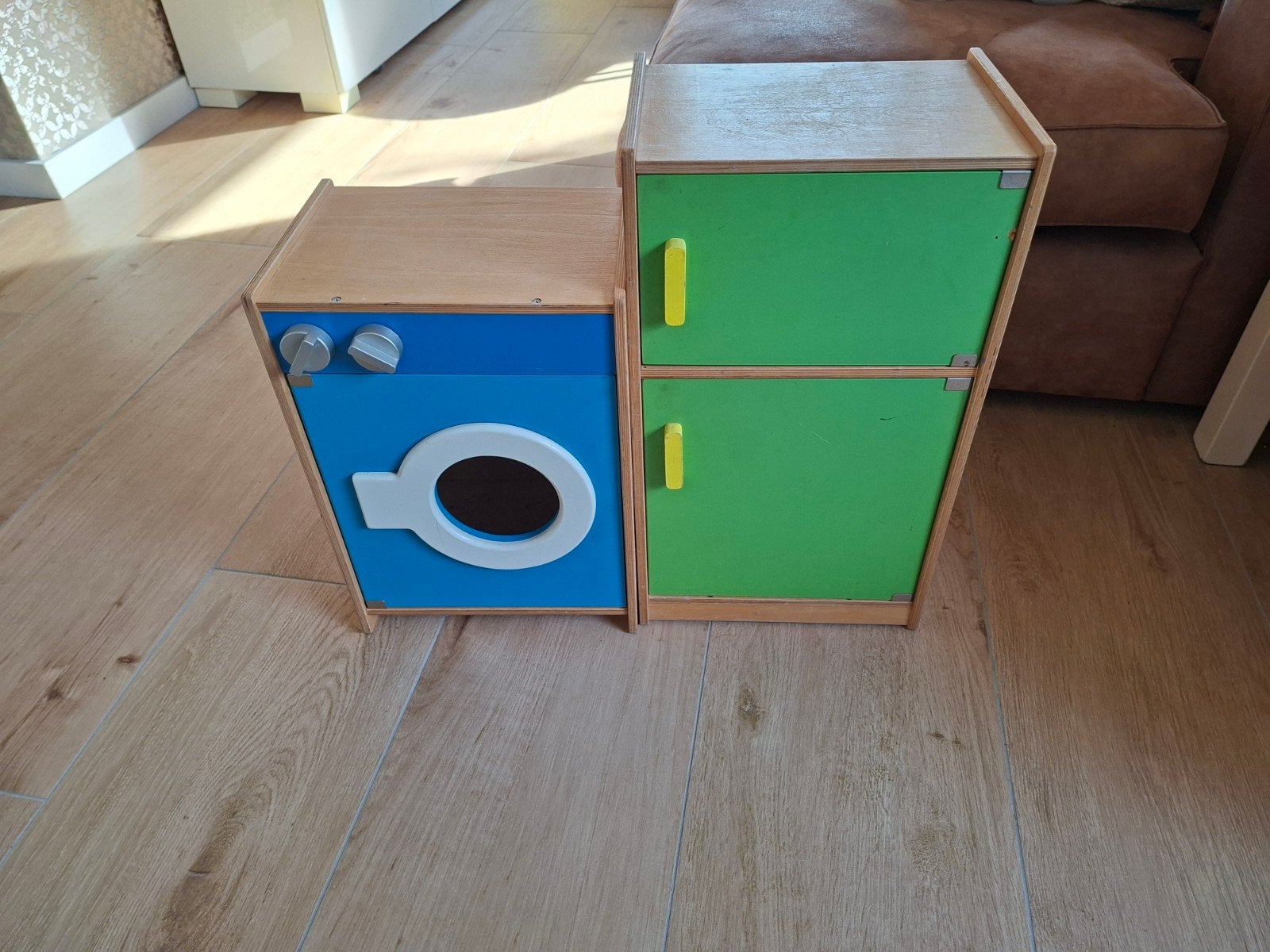 Houten speelgoed wasmachine en koelkast, Ophalen of Verzenden, Gebruikt, Hout, Speelkeuken