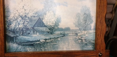 schilderij prent, huis water eenden,, Ophalen of Verzenden, 'T Olde Gre-j, Info@toldegrej.nl, Endepoelstraat 20f Didam