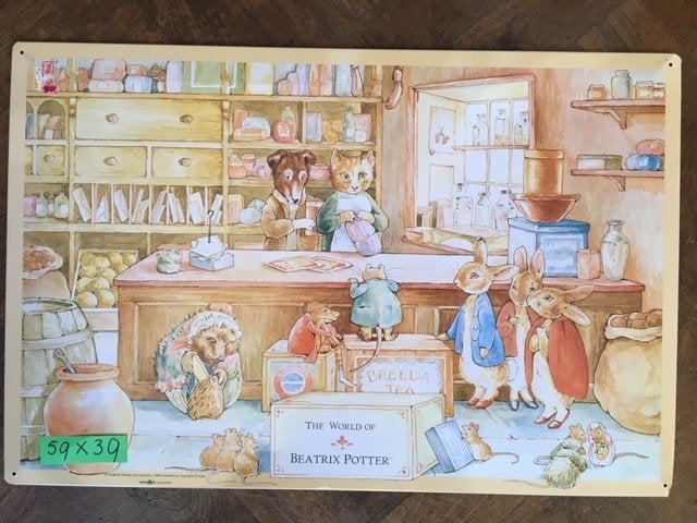Metalen wandplaat Beatrix Potter(het winkeltje), Metaal, 39 cm, Nieuw, Ophalen of Verzenden