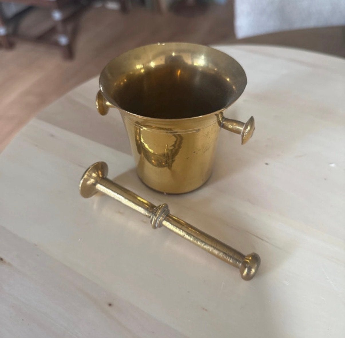 Vintage messing vijzel met stamper, Ophalen of Verzenden