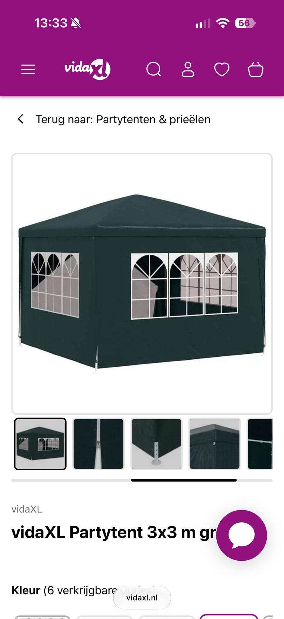 vidaXL Partytent 3x3m Groen - Nieuw in verpakking, Tuin en Terras, Partytent, Minder dan 4 meter, Nieuw, 2 meter of meer