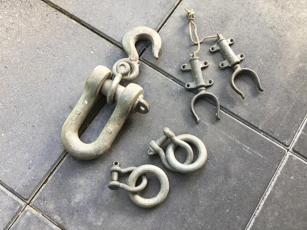 Gegalvaniseerde oude roeidollen, harp, ogen/ringen, Ophalen of Verzenden, Gebruikt, Overige typen, Zeilboot of Motorboot