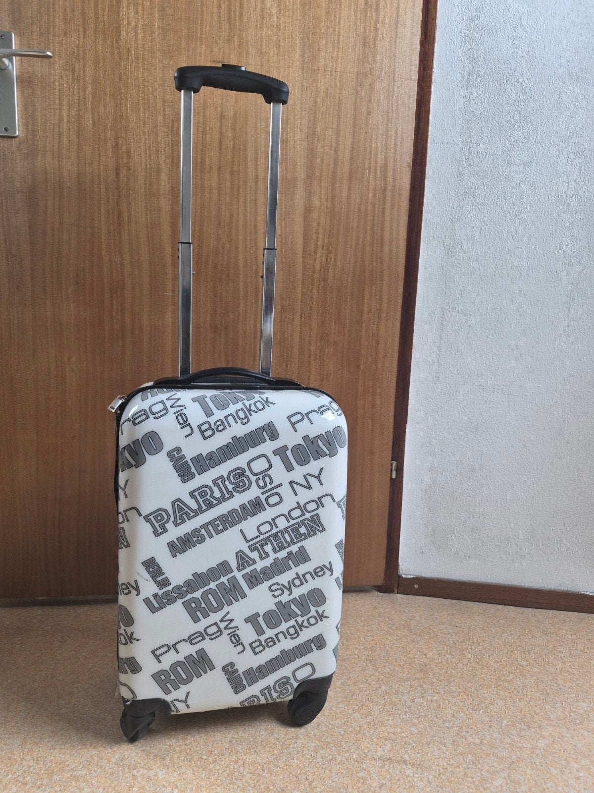 Kleine trolley met leuke print, uitschuifbaar handvat, Ophalen, Uitschuifbare handgreep, 20 tot 30 cm, Wit