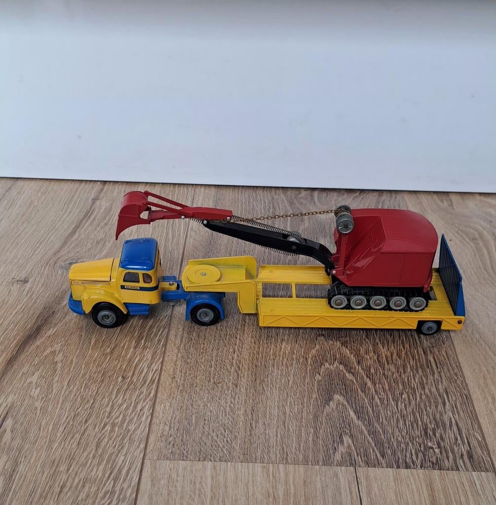 Vintage Tekno Scania Vrachtwagen met Kraan - Geel/Rood, Ophalen of Verzenden, Zo goed als nieuw, Bus of Vrachtwagen, Tekno