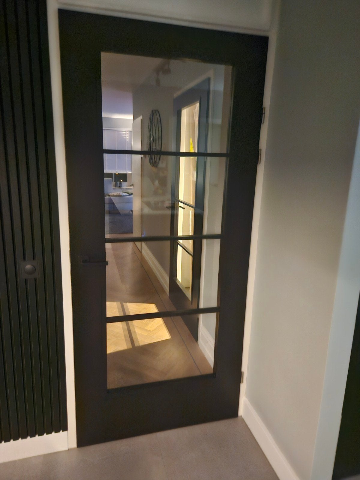 1x Zwarte binnendeur met blank glas en deurbeslag, Doe-het-zelf en Verbouw, Ophalen, Gebruikt, 80 tot 100 cm, Binnendeur