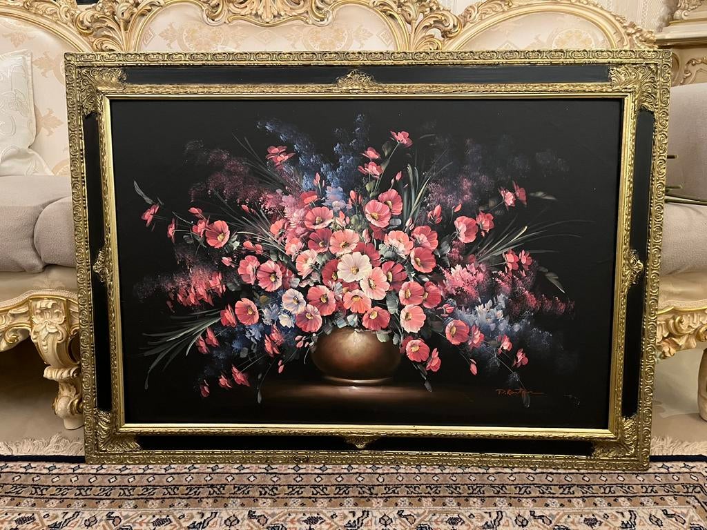 Groot olieverf bloemen schilderij, Antiek en Kunst, Kunst | Schilderijen | Klassiek, Ophalen of Verzenden