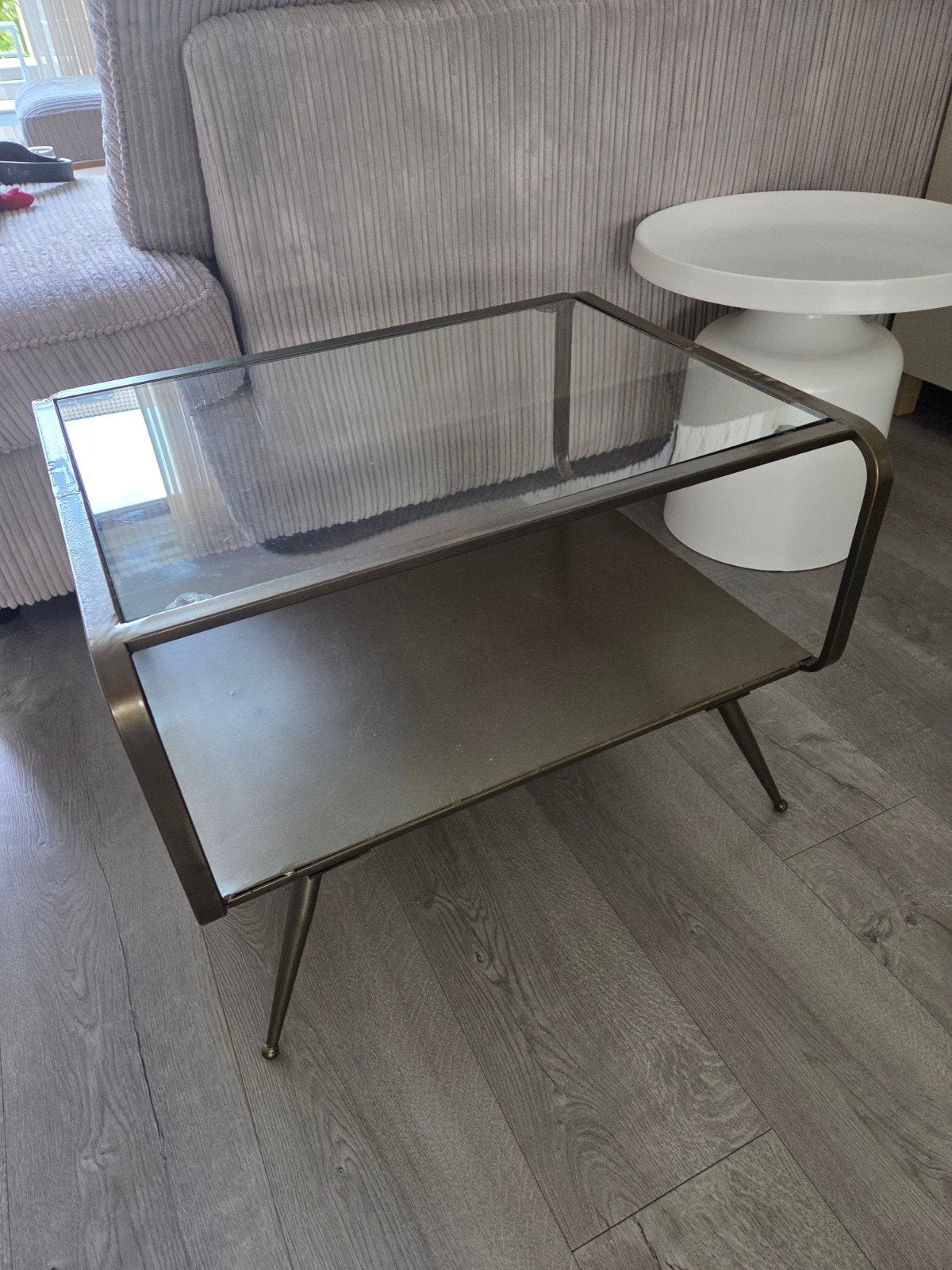 Mooie salontafel metaal met glazen blad, Huis en Inrichting, Ophalen, Minder dan 50 cm, 50 tot 100 cm, Zo goed als nieuw