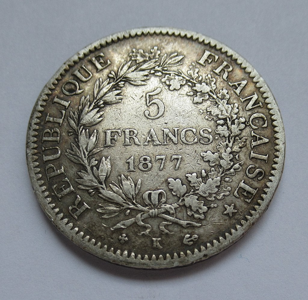 Frankrijk 5 francs 1877 k, Verzenden, Frankrijk, Zilver