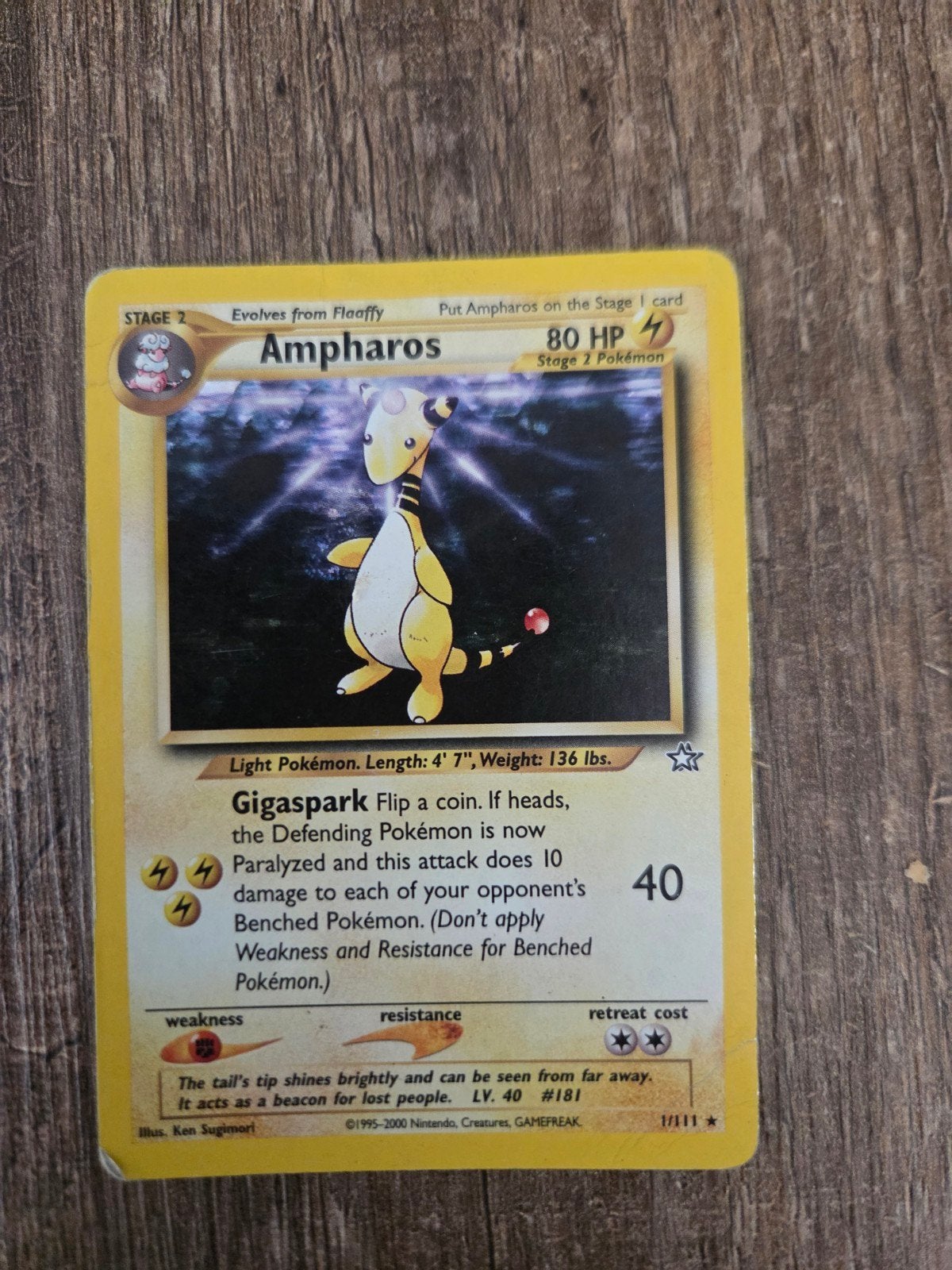 Ampharos Pokémon kaart 1/111 Neo Genesis (1995-2000), Ophalen of Verzenden, Gebruikt, Losse kaart