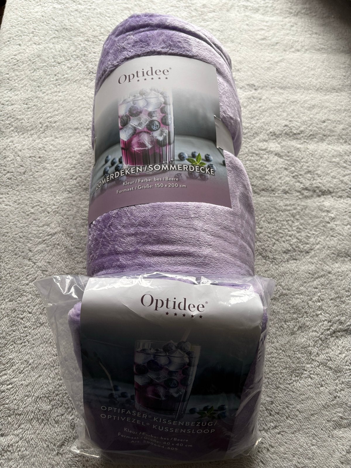 Optidee zomerdeken 150x200 cm met kussensloop, Huis en Inrichting, Verzenden, Nieuw, Paars, Vierkant